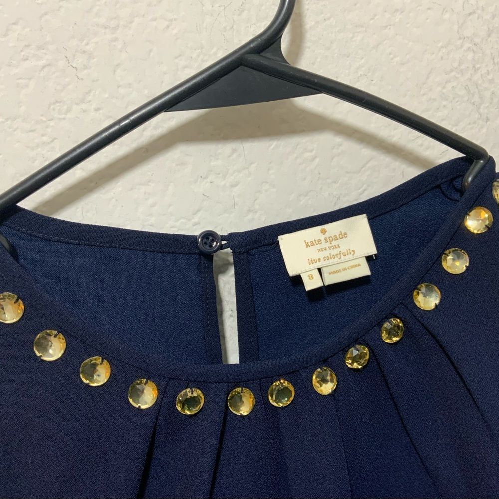 Kate Spade Live Colorfully Blue Top w Embellished Jeweled Neckline size 8 - Picture 3 of 7